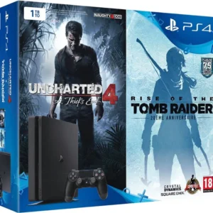 pack console playstation 4 slim (1To) & Uncharted 4 & Rise of the Tomb Raider - Black (PS4)