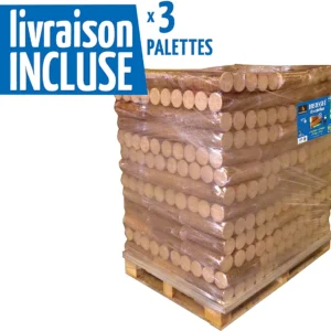 Lot de 3 Palettes WOODSTOCK Bois Densifié - Pack de 5 bûches