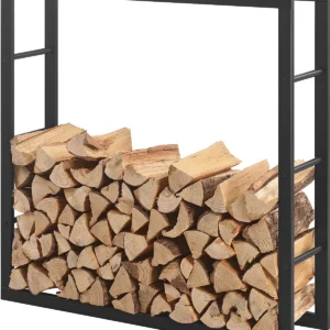 Porte-Bûches Range-Bûches pour Bois de Chauffage Intérieur Extérieur Acier Laqué 100 x 100 x 25 cm Noir [