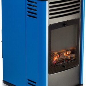 Poêle à gaz 3,4KW Bleu et Noir - Chauffage d'appoint effet Feu de bois Manhattan Sahara